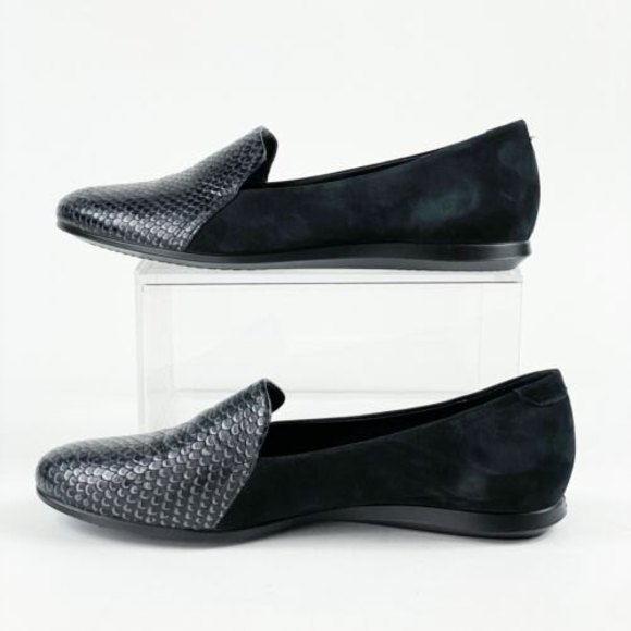 ECCO Touch Ballerina 2 Black Slip On Shoes Sz 37 6 6.5 Snakeskin Scale Loafers - Picture 3 of 10